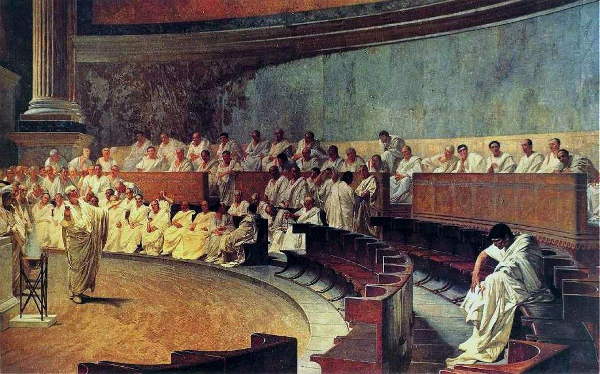 Fresco painting of Cicero denouncing Catiline by Cesare Maccari