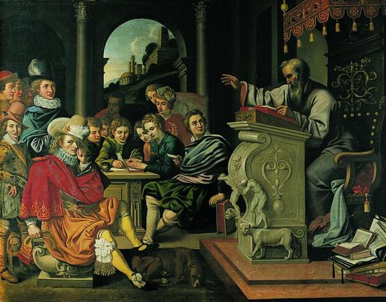Painting in Rosenborg Castle depicting a lecture in a knight academy